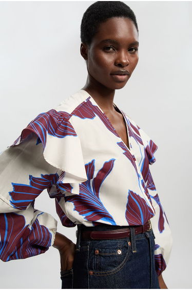 Graphic Floral Cotton Sateen Woven Shirt