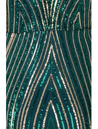 Goddiva Two Toned V Neck Sequin Maxi - Emerald Green - 3