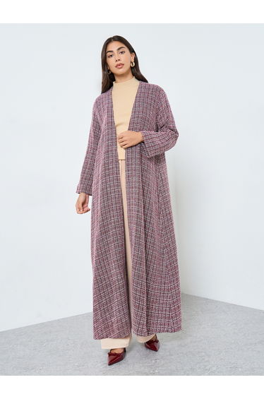 Burgundy Front Open Tweed Abaya