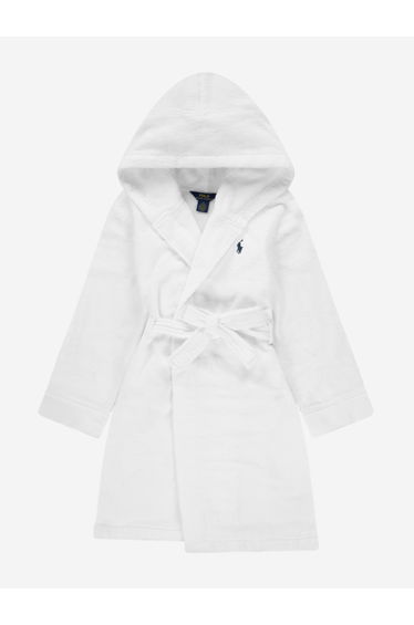 Kids Hooded Plush Terry Bathrobe in White