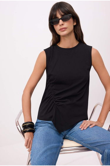 Black Regular/Normal Fit Sleeveless 100% Cotton Knitted T-Shirt
