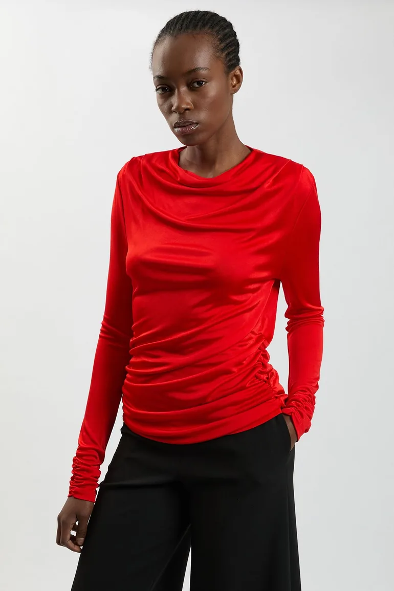Cowl Viscose Crepe Neck Sleeveless Top - 2