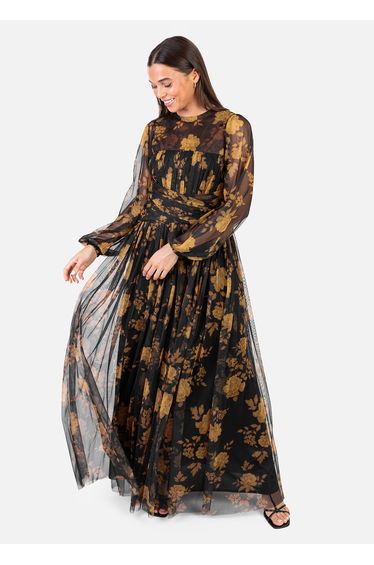 Anaya With Love Recycled Floral Long Sleeve & Gathered Waist Maxi Dress