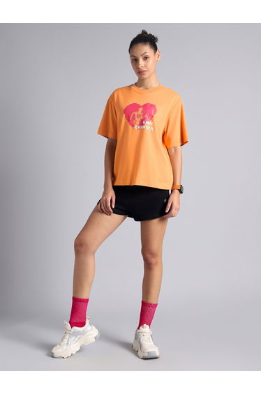 Women Orange Graphic Relaxed Fit T-Shirt