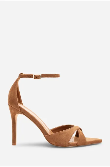 Patricia Cognac Suede Pointed Open Toe Cross Over Strappy Heels