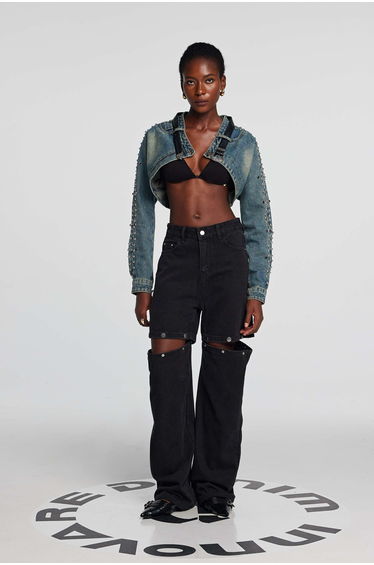 Zaria Button Jeans In Black