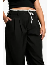 Plus Fray Hem Double Waistband Wide Leg Woven Trousers - 3
