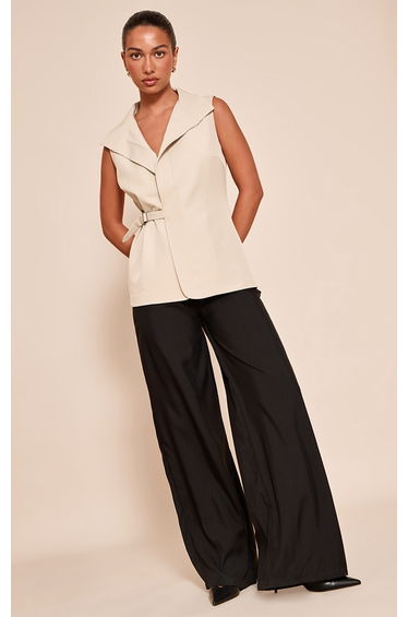 Stone Oversized Buckle Detail Longline Waistcoat