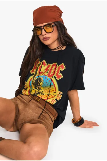 ACDC LICENSE OVERSIZED PRINTED T-SHRIT - black