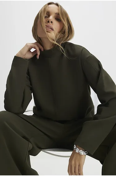 Khaki Funnel Neck Top
