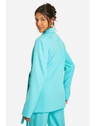 Drape Tie Waist Fitted Tailored Blazer - aqua - 1