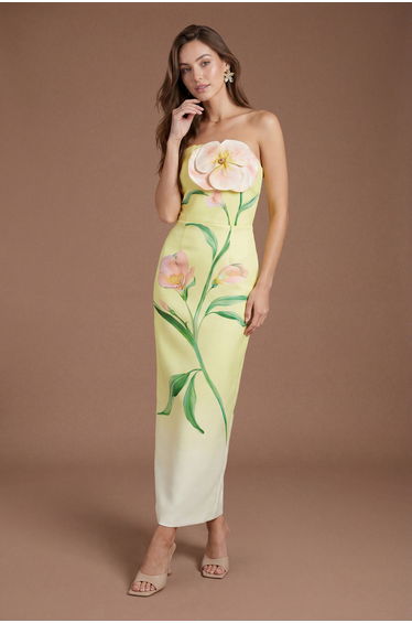 Bandeau 3D Flower Printed Pencil Dress