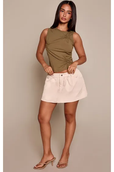 Petite Stone Low Rise Flowy Tailored Mini Skirt
