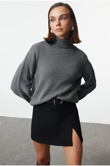 Anthracite Basic Turtleneck Knitwear Sweater