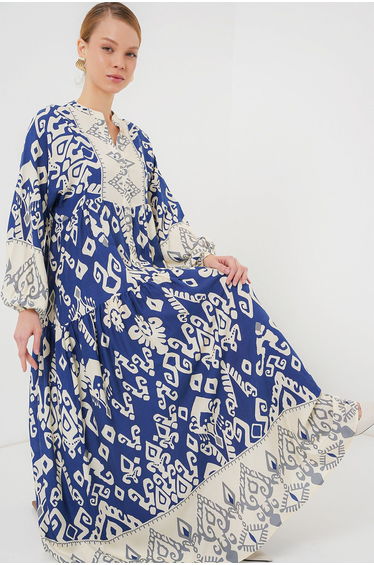 Authentic Patterned Hijab Dress - Indigo 1