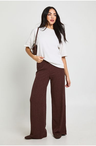 Glitter Rib Wide Leg Trouser - chocolate