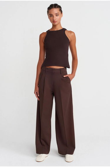 DILVIN Fitted Ribbed Sleeveless Blouse