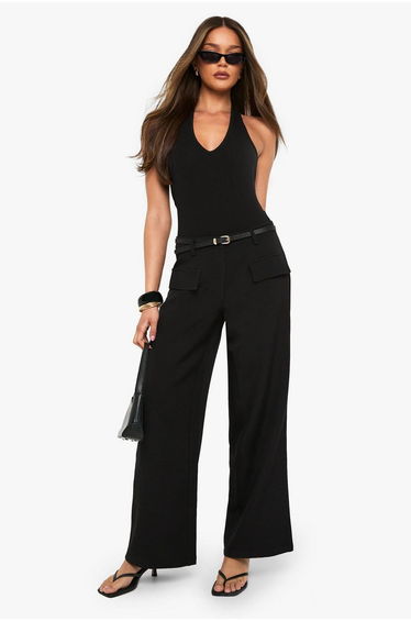 Pocket Detail Wide Leg Trouser - black
