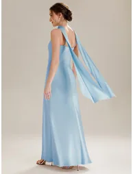 Flowing Ribbons Satin Sleeveless Bridesmaid Dress - 1