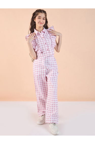 Girls Pink Gingham Sleeveless Top and Pants Set