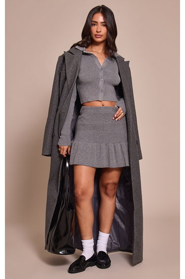 Petite Charcoal Knitted Button Up Cardigan
