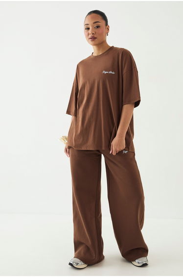 DSGN Studio Script Embroidered Oversized T-Shirt - mocha