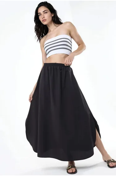 BUSEM High Waist Midi A-Line Skirt