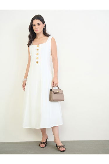 Off White Sleeveless A-Line Midi Dress