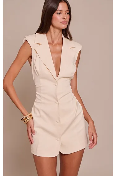 Cream Woven Structured Sleeveless Bodycon Dress