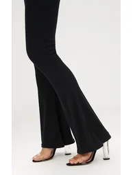 Black Ribbed Flared Trousers - 4