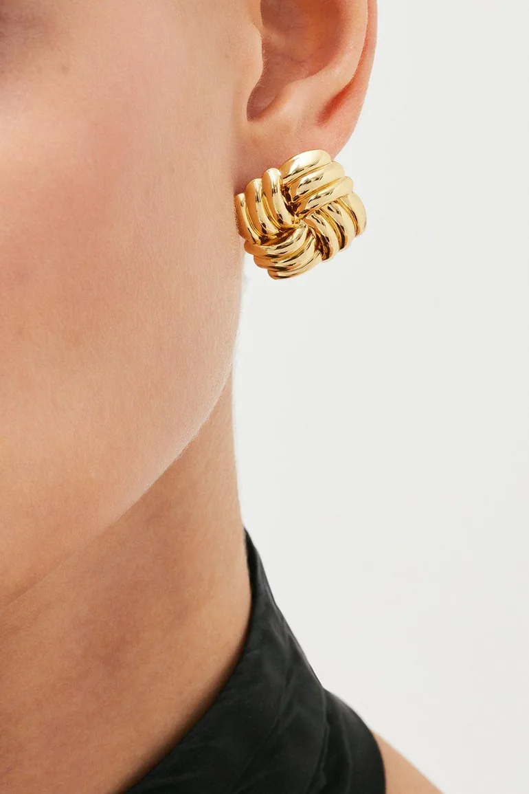 Gold Plated Quilted Stud Earrings