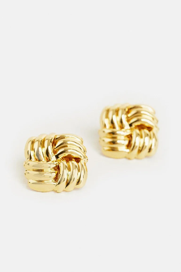 Gold Plated Quilted Stud Earrings - 2