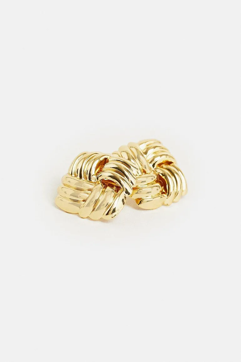 Gold Plated Quilted Stud Earrings - 3