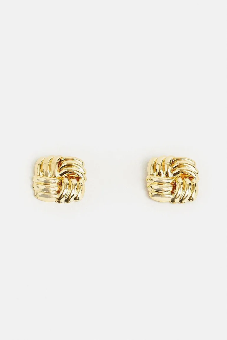 Gold Plated Quilted Stud Earrings - 1