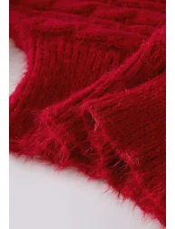 Turtleneck Batwing Sleeve Crop Cable Knit Sweater in Red - 7