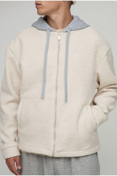 Oversized Hooded Brushed Overshirt - stone