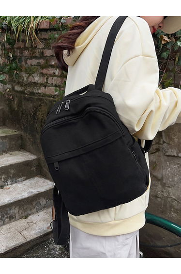 Solid Canvas Zip Closure Backpack