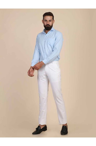Men White Slim Fit Formal Trousers