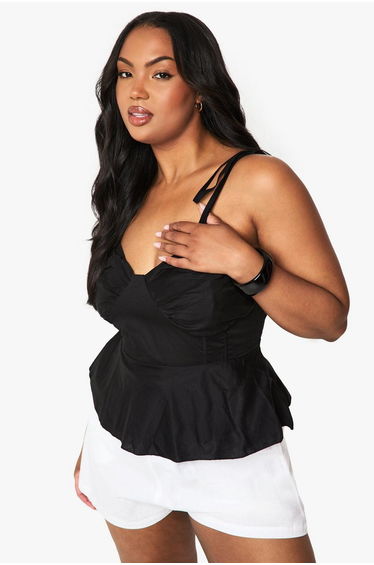 PLUS BUST DETAIL TIE STRAP TOP - black