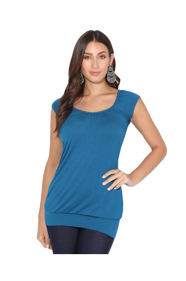 Cap Sleeve Banded Hem Jersey Top