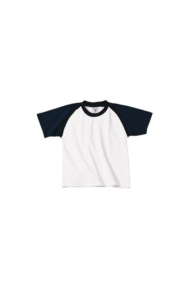 B&C Childrens Boys Short Sleeve Baseball T-Shirt - White/Navy