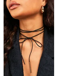 Multi Tie Bow Choker Necklace - black - 1