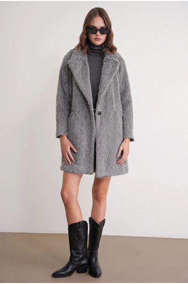 Mixray Textured Long Coat with Jacket Collar