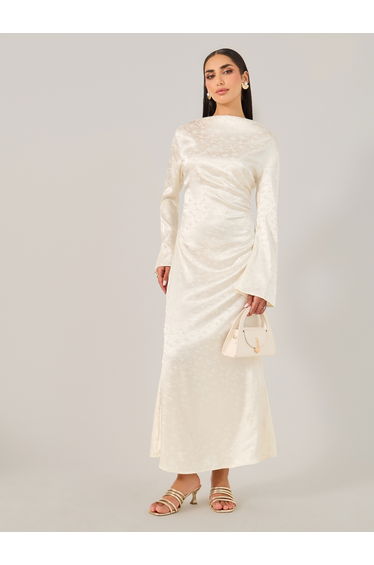 Satin Bell Sleeve Boat Neck Maxi Dress
