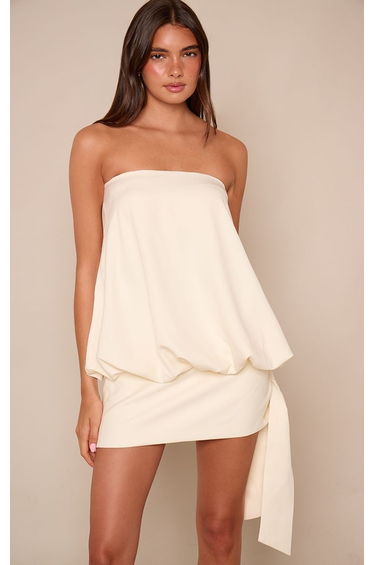 Cream Bandeau Bagged Over Mini Dress
