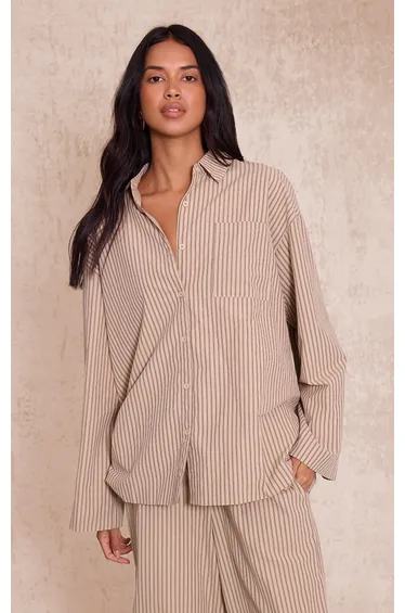 Stone Pinstripe Oversized Shirt