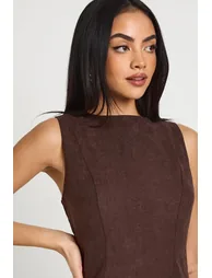 Textured Drop Hem Mini Dress - chocolate - 3