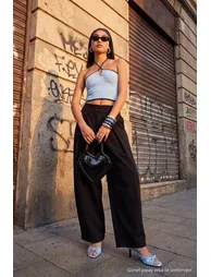 Black Balloon Mold Wide Cut Trousers - 5