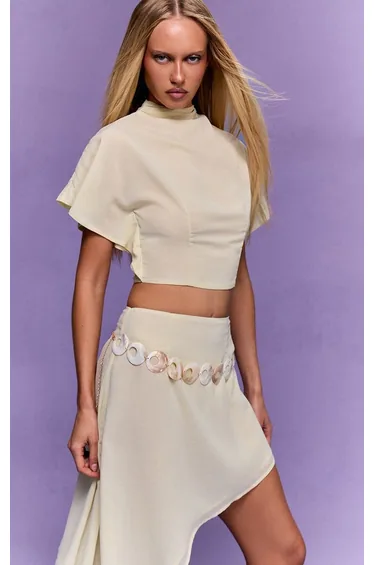 Lemon Chiffon Frill Sleeve Top Co-ord
