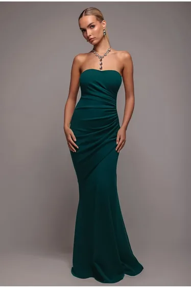 Goddiva Scuba Crepe Bandeau Maxi With Diamante Necklace